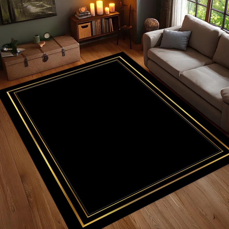 Modern Black Gold Area Rug Min - Commercial Digital Printing ulasan dan harga